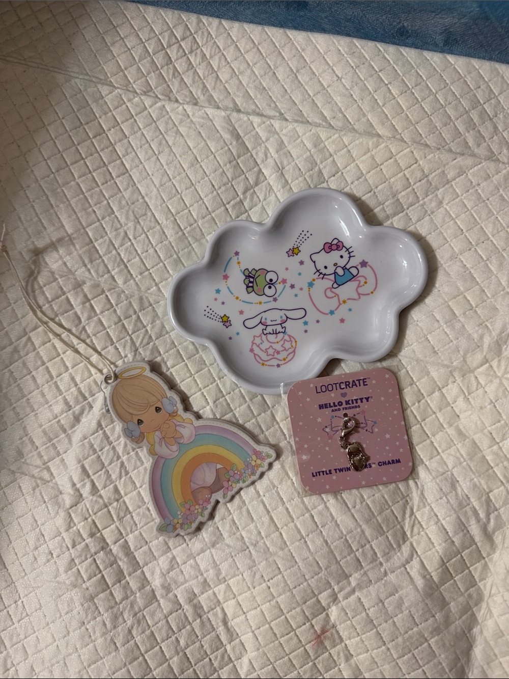 Sanrio White Cloud Dish with Pastel Characters and Pink Charm